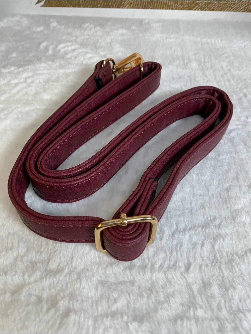 Adjustable Burgundy Leather Shoulder Strap with Gold Hardware